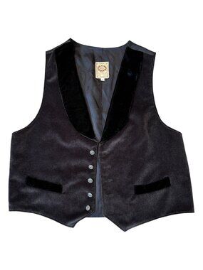 Wah Maker Frontier Vest Mens Size L Black Corduroy Velvet Lapel Western Old West